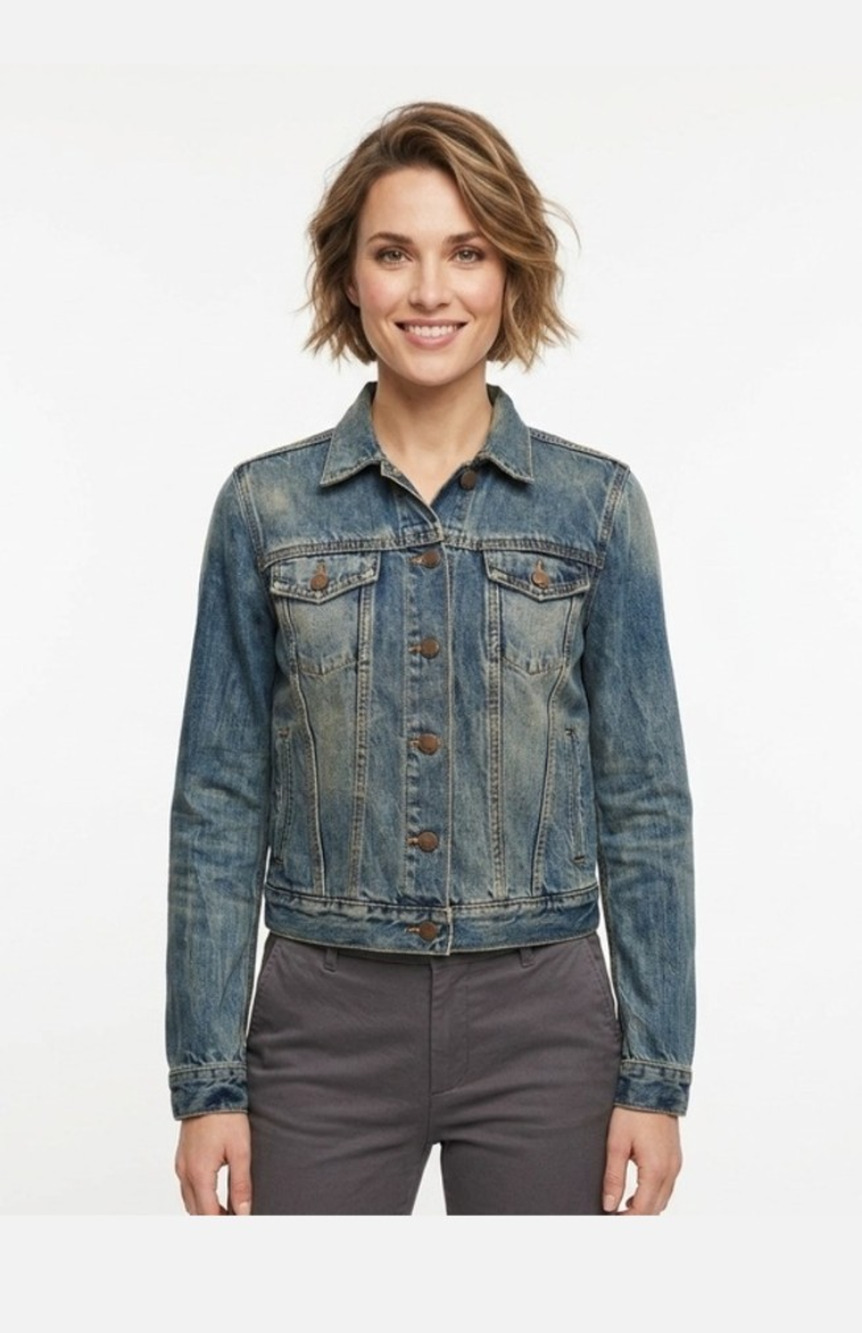 Gap 1969 Women's Collared Distressed Button Up Mud Wash Jean Jacket Size S Tall